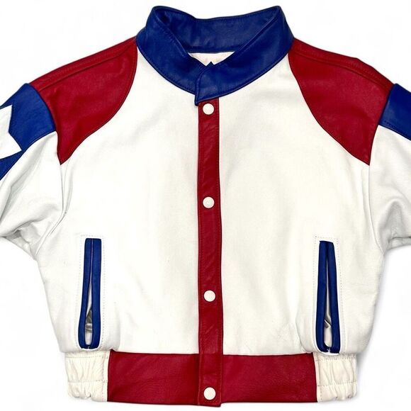 Vtg R.A Designs Kids USA Leather Jacket Small 6-7 Patriotic Fourth July Rodeo - Picture 7 of 12